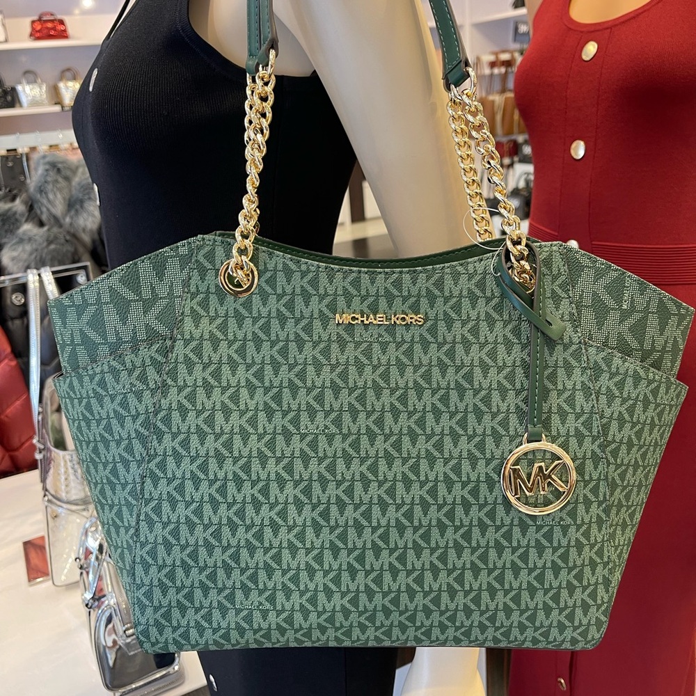 MICHAEL KORS JST Lg Chain Shoulder Tote & Double Zip Wristlet Wallet
Moss
NWT - Picture 15 of 16